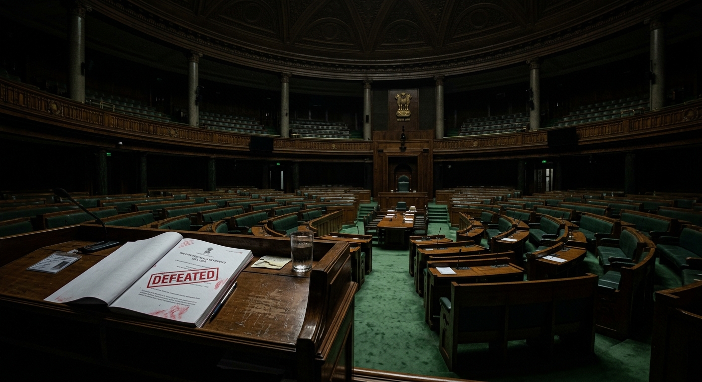 Empty Lok Sabha benches after the defeat of the Constitution (131st Amendment) Bill