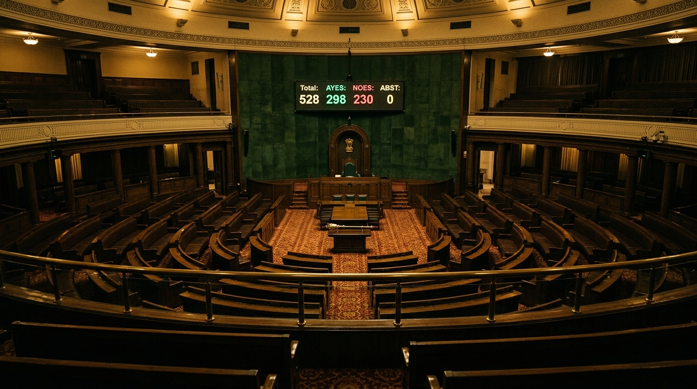 Empty Lok Sabha chamber after the vote