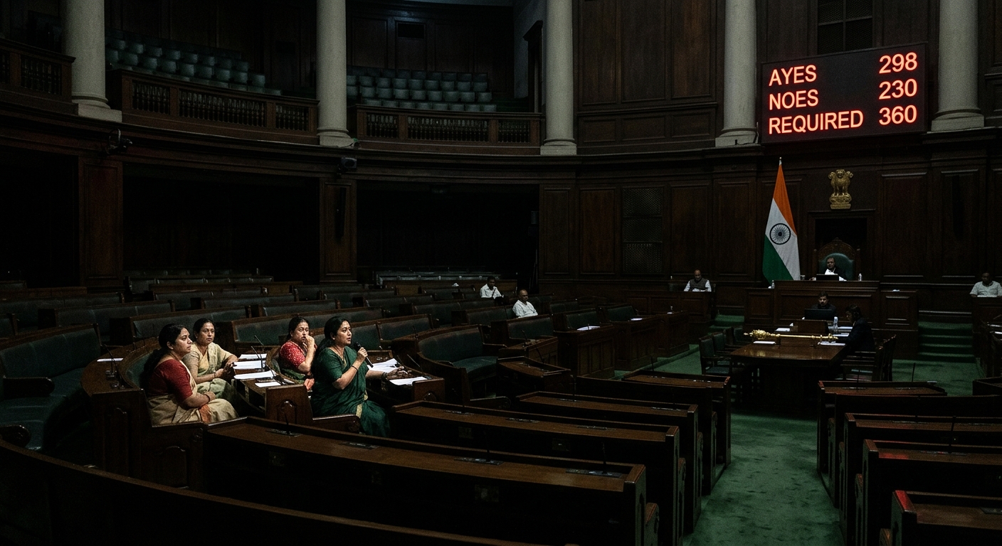 Lok Sabha vote board showing the failed 131st Amendment tally